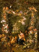 Jan Brueghel Holy Family in a Flower Fruit Wreath oil painting reproduction
